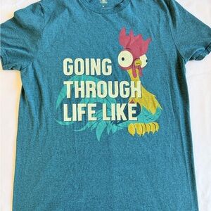 Disney Teal Short Sleeve Graphic Tee with Multicolor Rooster